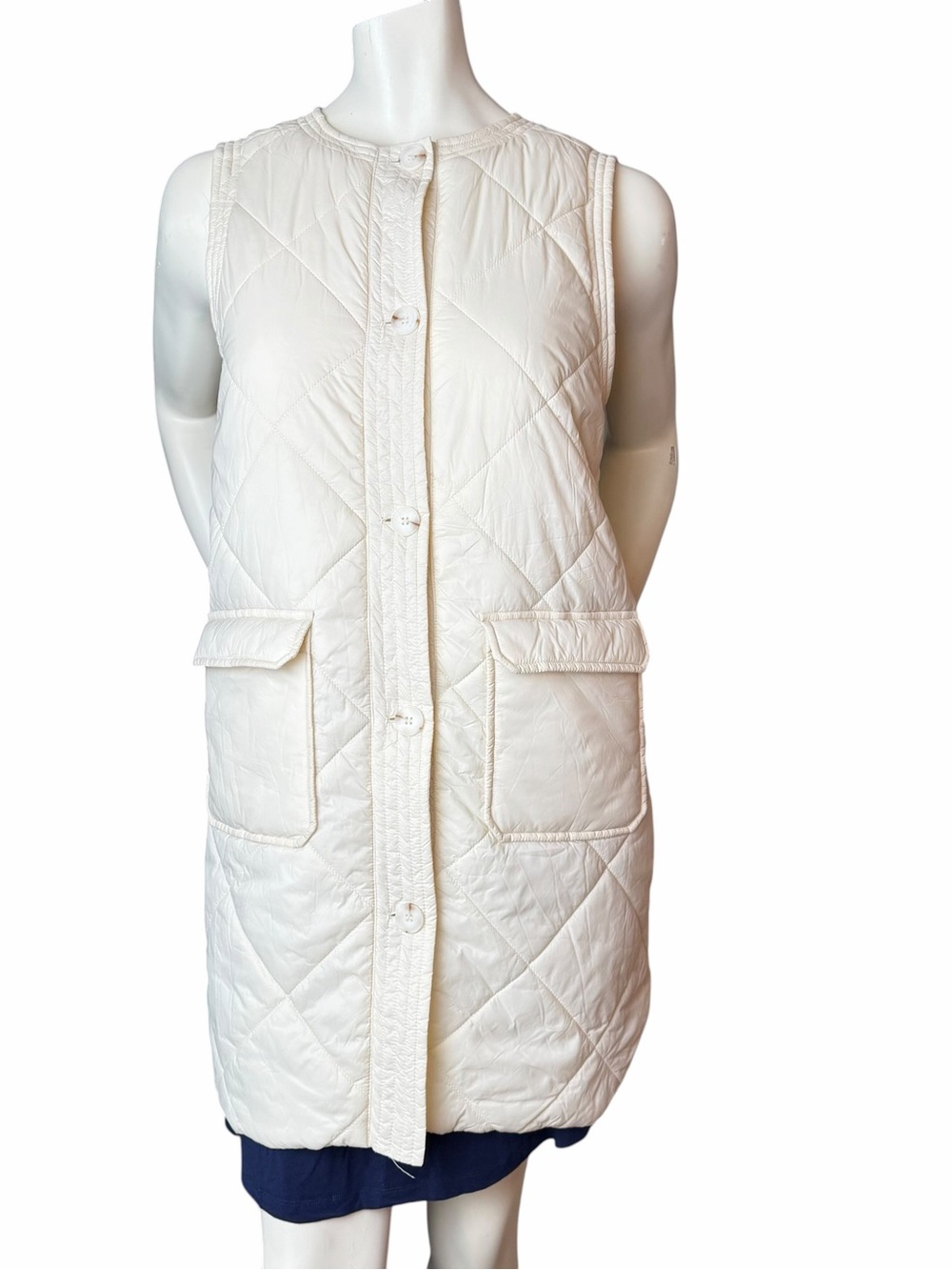 Women's Quilted Ivory Sleeveless Puffer Vest